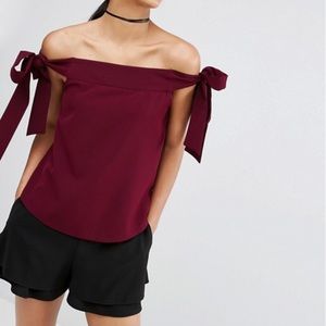NEW ASOS Minimal Off Shoulder Top + Bow Tie Sleeve